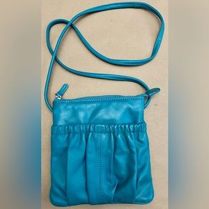 Turquoise green leather ILI New York crossbody purse
